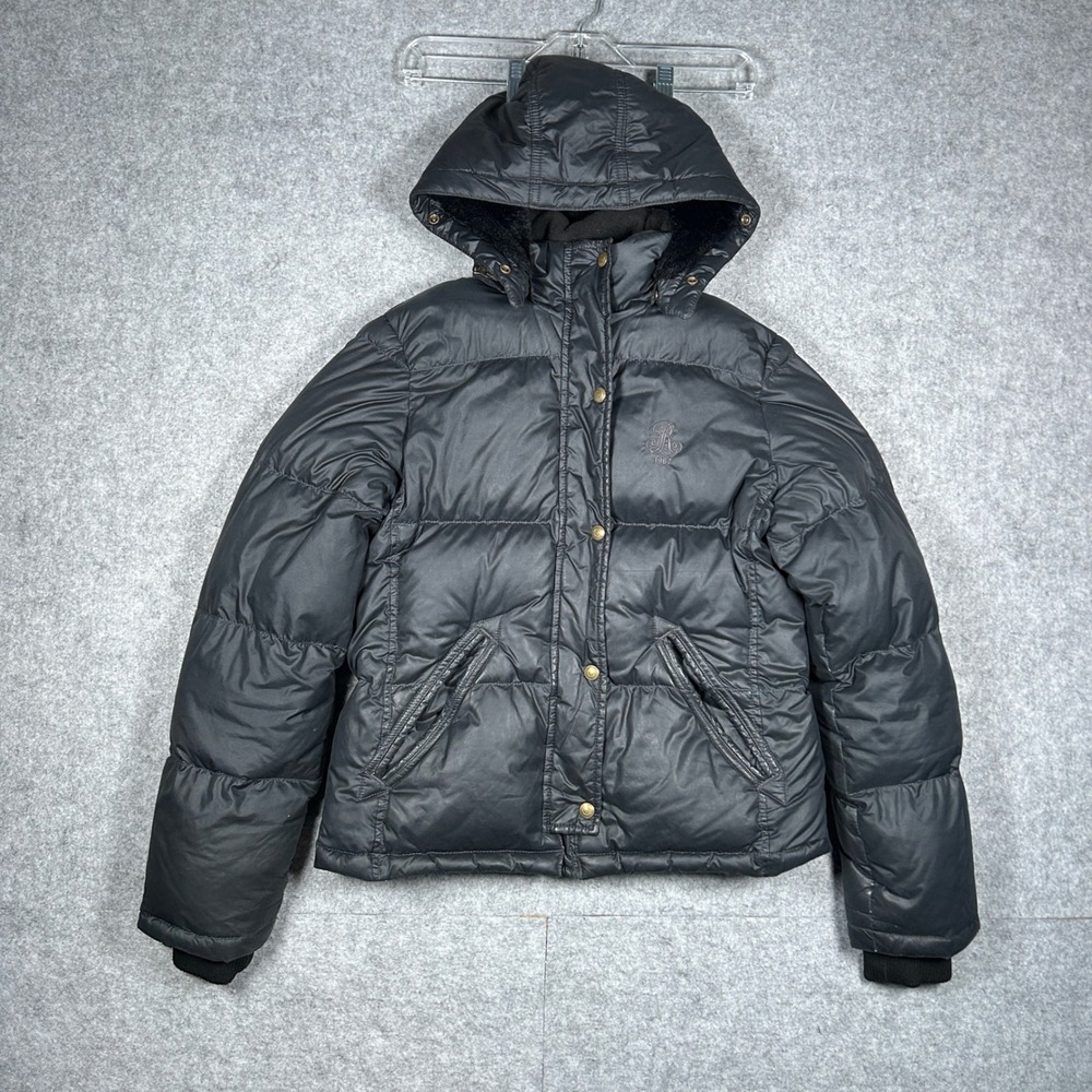 Ralph Lauren Polo Jeans Co Puffer Jacket Women Small‎ Black Hooded Down Winter